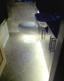 LED Strip used in the bathroom to create a glow under the toilet and cabinets