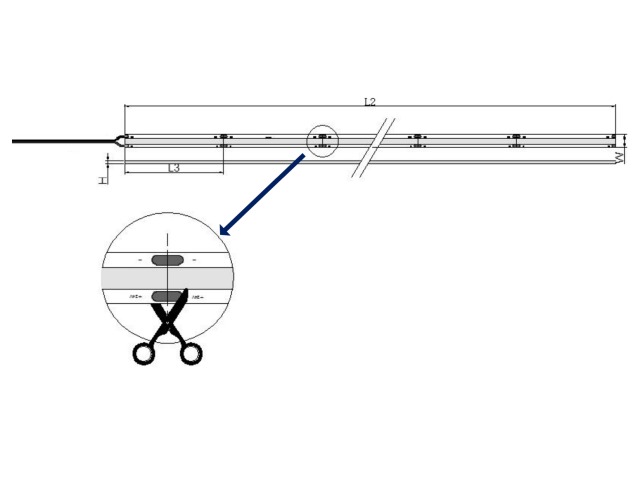 Drawing of COB Strip showing cutting points