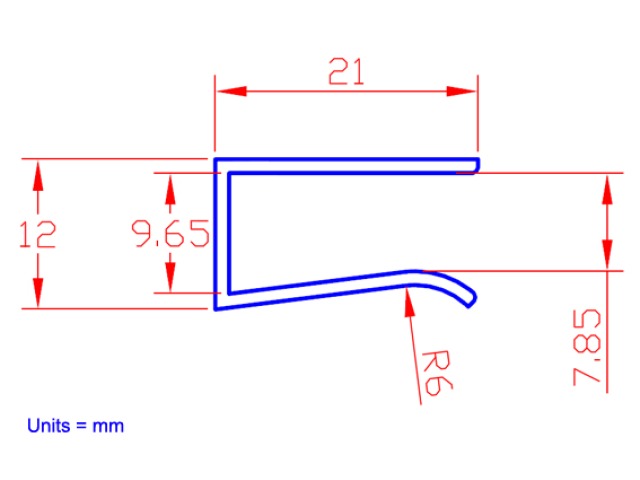 Drawing of Aluminium for Glass Shelves