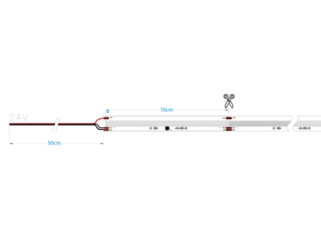 Drawing of RGB COB Strip showing dimensions and cutting points