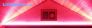 Pitched roof lighting with Litewave Pro LED Strip - Pink - photo taken at night