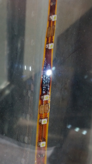 This LED Strip has got hot and partially burned, fortunately it was attached to glass