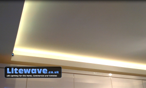 Coffer ceiling displaying warm white from our colour changing LED Strip